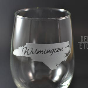 Engraved Wilmington North Carolina Stemless Wine Glass