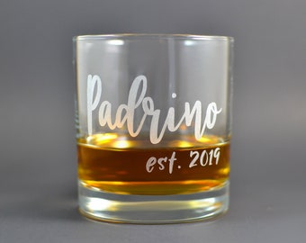 Padrino Gift, Etched Padrino Rocks Glass, New Dad Gift, Pregnancy Reveal Gift, New Father Gift, Soon to be Godparents, The Godfather, 2023