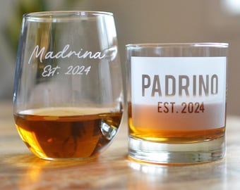 Engraved Padrino and Madrina Glass Set: Personalized Godfather Gift