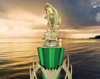 Fishing Trophy, Green & Gold Fish Trophy 16"