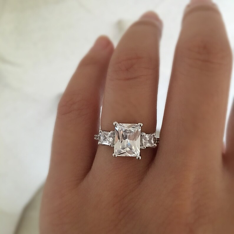 Emerald cut rectangle engagement ring wedding ring promise Etsy