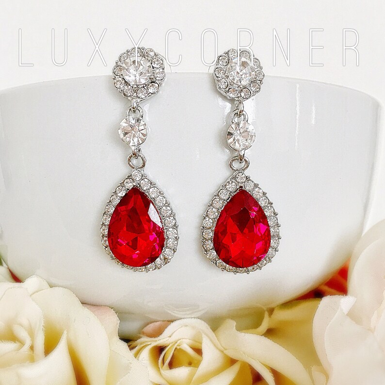 earrings crystal prom Purple Crystal Bridal Earrings homecoming earrings maid of honor Ruby Crystal Drop Earrings wedding