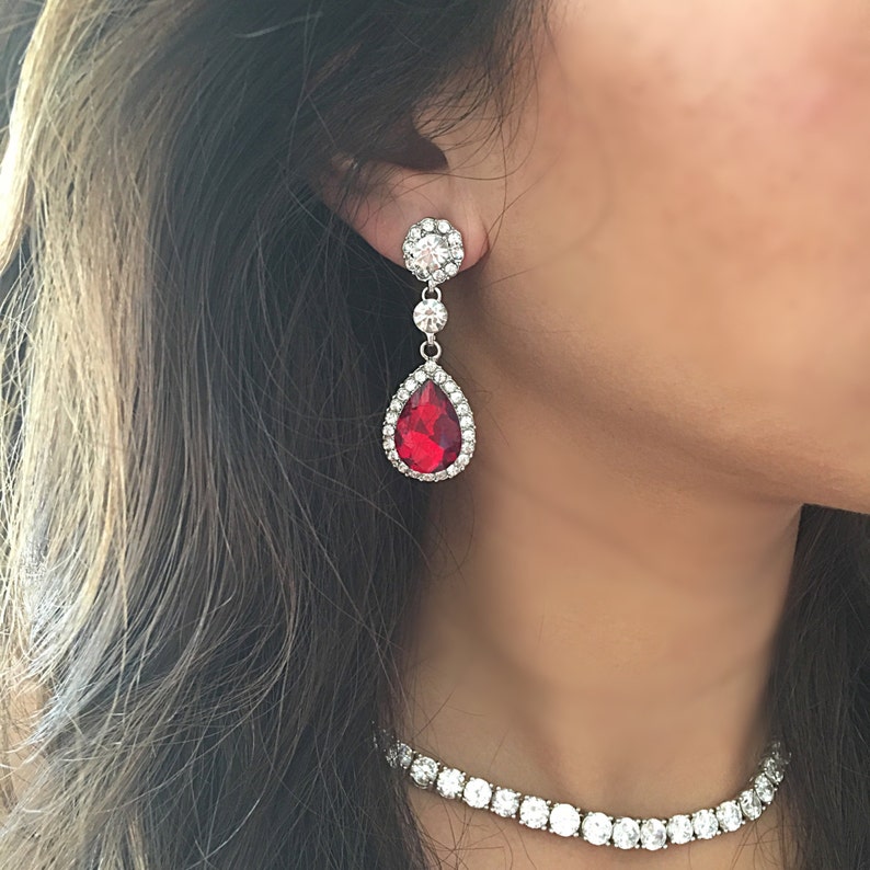earrings crystal prom Purple Crystal Bridal Earrings homecoming earrings maid of honor Ruby Crystal Drop Earrings wedding