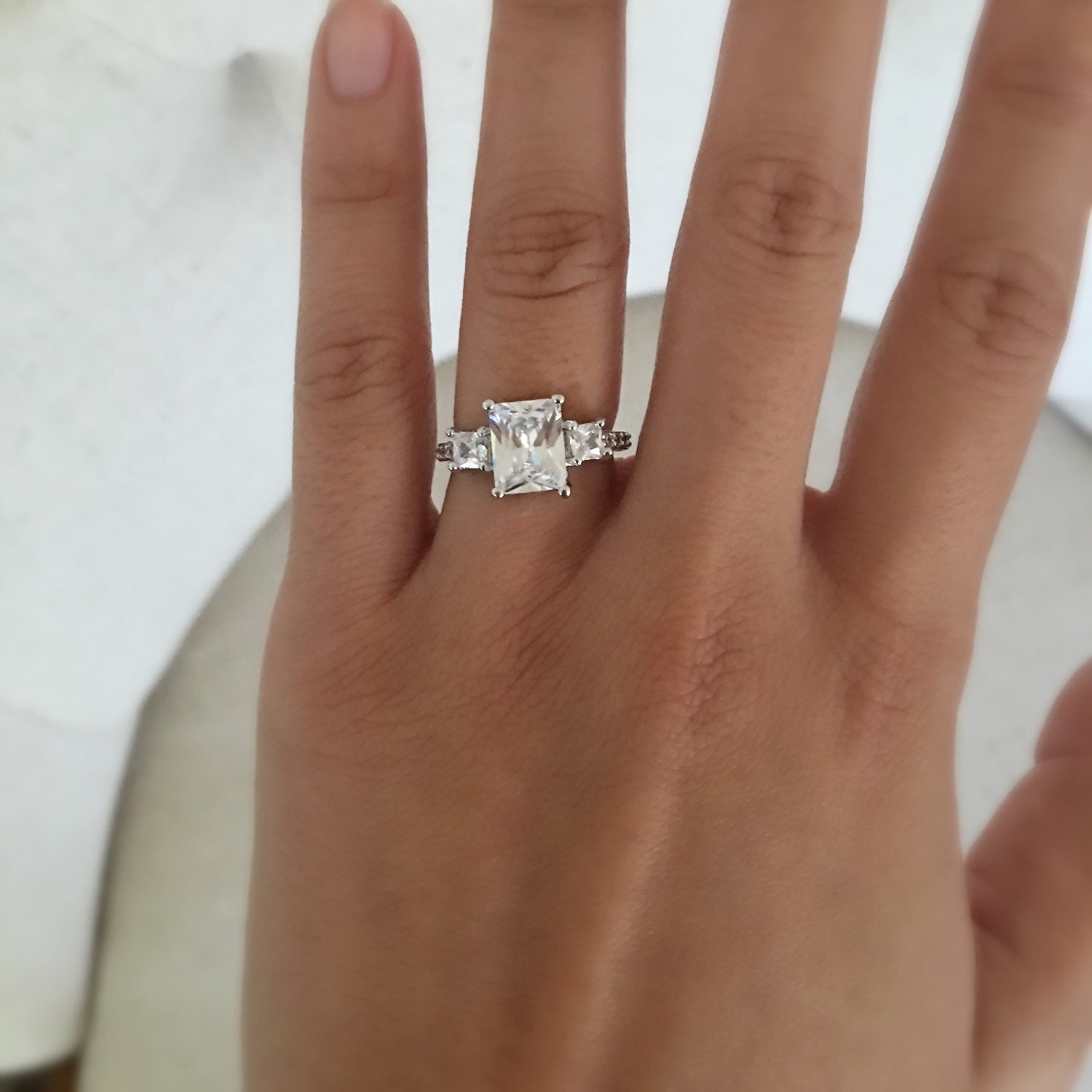 Emerald cut rectangle engagement ring wedding ring promise