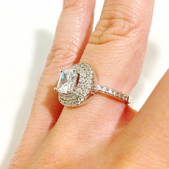 1 5 Carat Square Halo Engagement Ring Cushion Cut Halo Etsy
