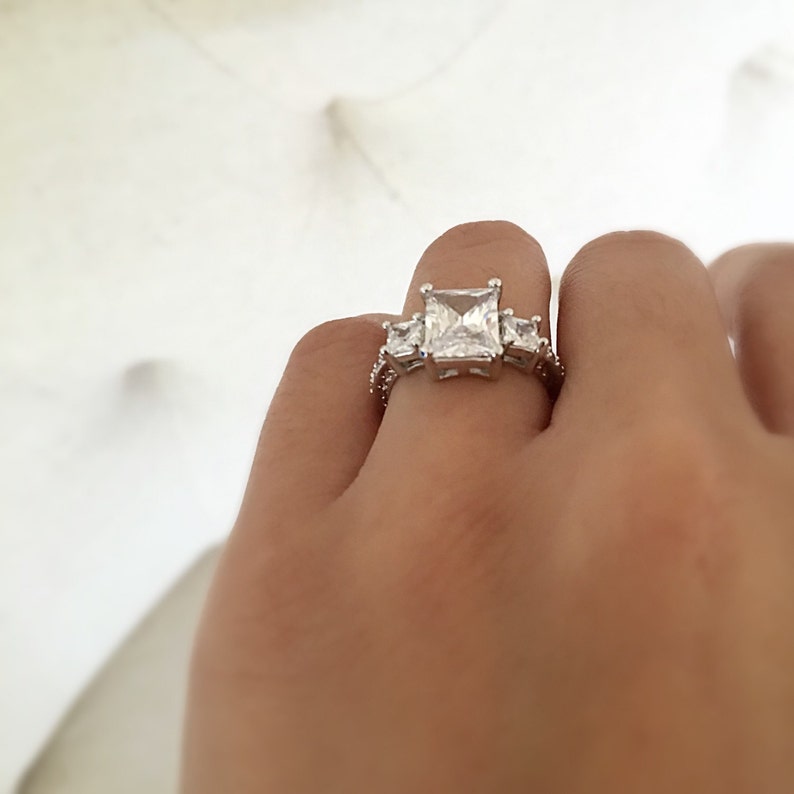 Emerald cut rectangle engagement ring wedding ring promise Etsy