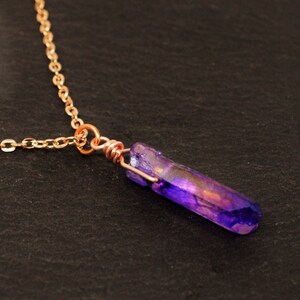Violet Aura Quartz Necklace: Rose Gold Plated Chain, Crystal Healing