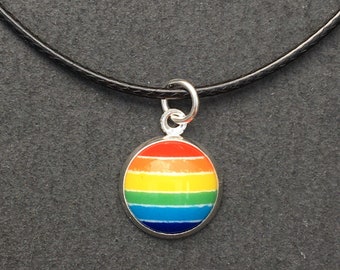 Rainbow Pride Necklace 12mm Resin Gay Pride Pendant Cotton Cord Necklace Adjustable