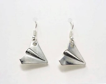 Paper Plane Earrings / Silver Origami Earrings / Simple Earrings / Geek Gift / Drop Earrings / Gift Under 5 / Origami Gift / Stocking FIller