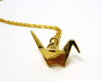 Gold Origami Crane Pendant Necklace