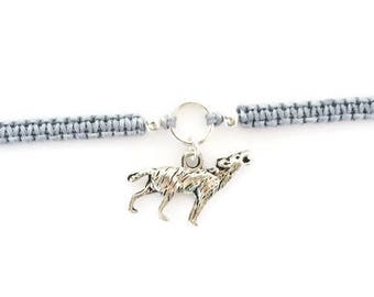 Macrame Wolf Charm Bracelet: Adjustable Stacking Bracelet, Choose Colour
