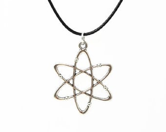 Atom Necklace. Molecule Pendant. Unisex Necklace. Science Necklace. Adjustable Black Cotton Cord Necklace