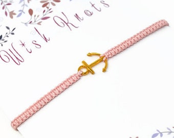 Macrame Gold Anchor Bracelet. Nautical Stacking Bracelet - Choice of Colours