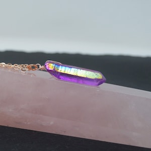 Ruby Aura Quartz Necklace: Crystal Pendant, Rose Gold Plated Chain, Choose Length