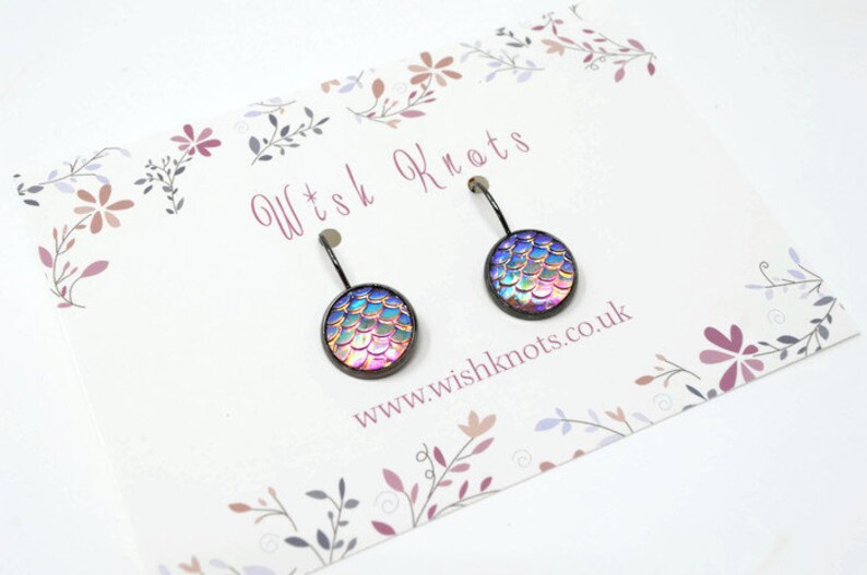 Gunmetal Lever Back Earrings Choice of Colours Choose Colour Mermaid Scale Earrings Iridescent Mermaid/'s Tail Drop Earrings