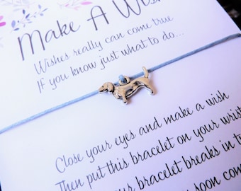 Wish Bracelet - Dachshund Puppy Dog / Dog Charm / Sausage Dog / Puppy Bracelet / Dog Jewellery / Choice of colours / Wish Knots