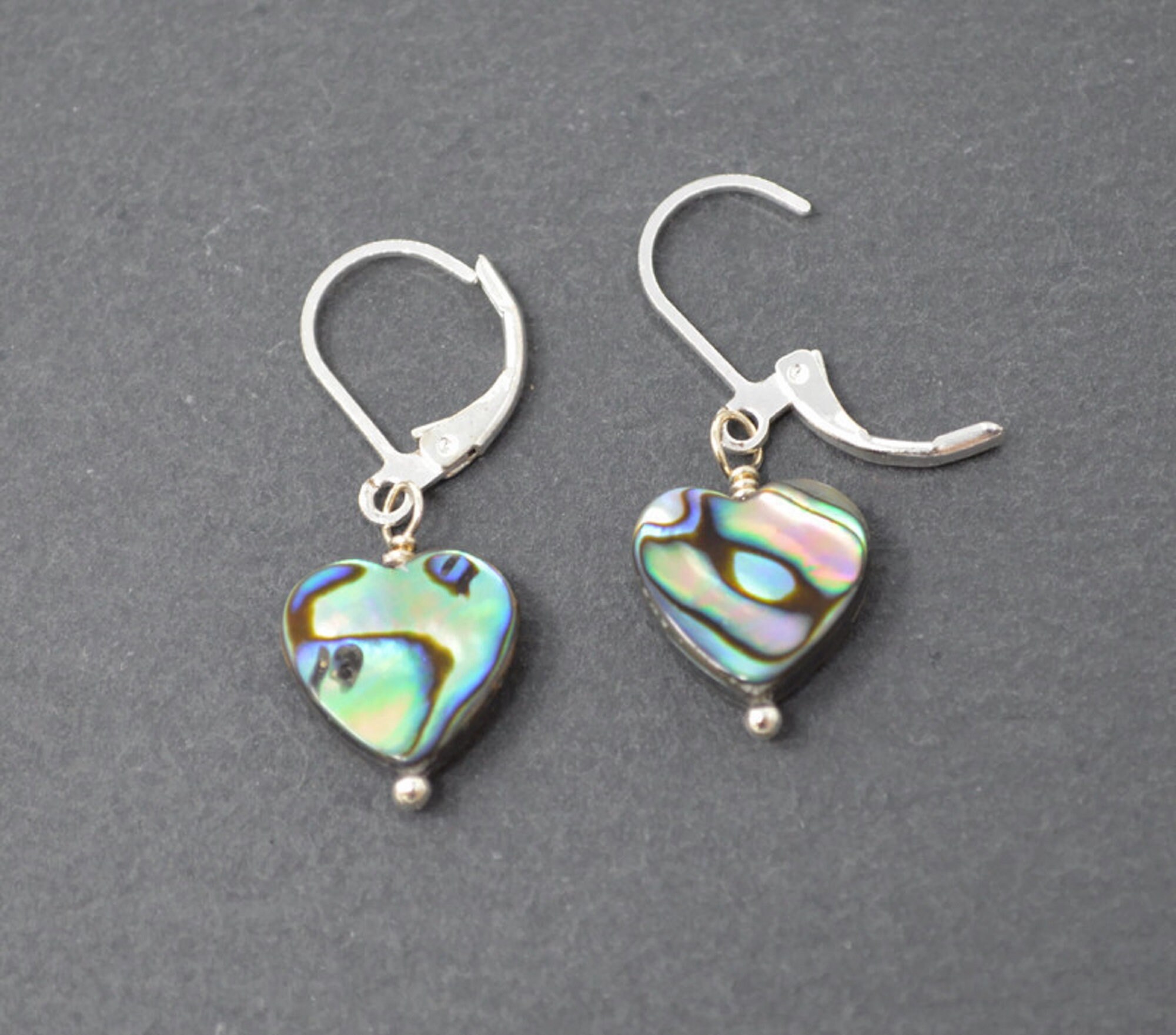 Genuine Abalone Shell Heart Earrings Silver Lever Back - Etsy UK
