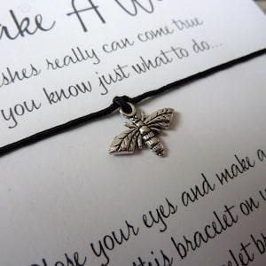 Wish Bracelet Honey Bee Charm. Nature Beekeeper Gift. Save The Bees String Bracelet. Choice of Colours Wish Knots image 1