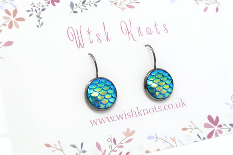 Gunmetal Lever Back Earrings Choice of Colours Choose Colour Mermaid Scale Earrings Iridescent Mermaid/'s Tail Drop Earrings