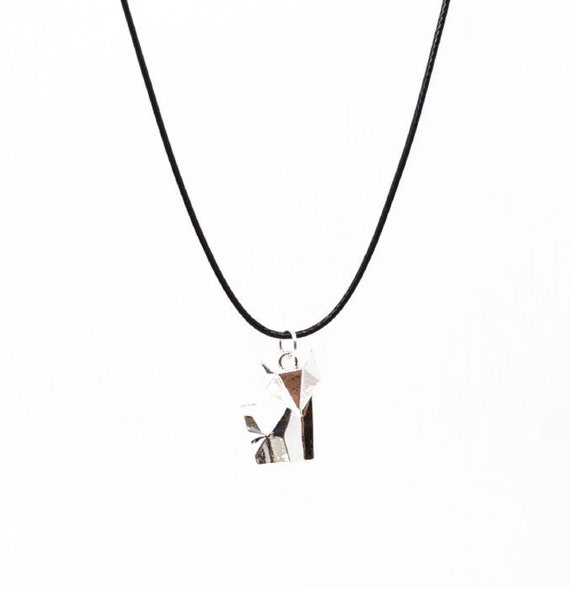 Origami Fuchs Anhänger Halsband Verstellbar Schwarz Baumwolle
