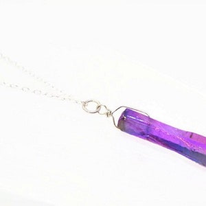 Sterling Silver Lavender Aura Quartz Crystal Necklace, Choose Length