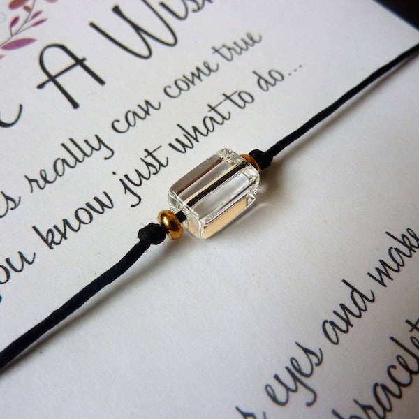 Clear Quartz Wish Bracelet: Gold Detail, April Birthstone, Adjustable