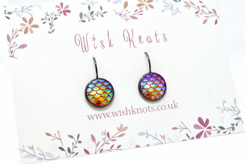 Gunmetal Lever Back Earrings Choice of Colours Choose Colour Mermaid Scale Earrings Iridescent Mermaid/'s Tail Drop Earrings