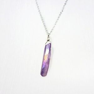 Mystic Lavender Aura Quartz Necklace: Natural Crystal Point Pendant, Choose Chain and Length