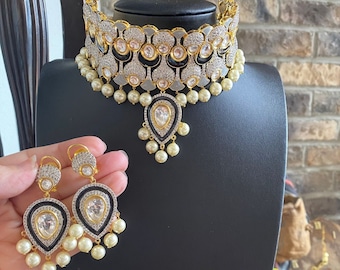 Kundan Choker Set: Two-Tone Indian Pearl Jewelry
