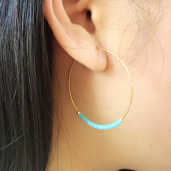 Turquoise hoop earrings,  gold hoop earrings, small gold hoop earring, large hoop earring, hoop earring, gold hoops, hoop earring with charm