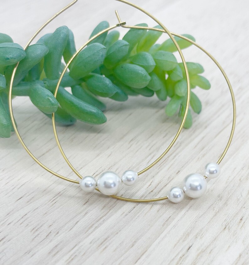 Pearl Hoop Earrings Gold Hoop Earrings Pearl Dangle Etsy