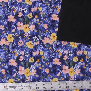 Custom Packed Floral on Navy Softshell. Pricing by the 1/2 yard