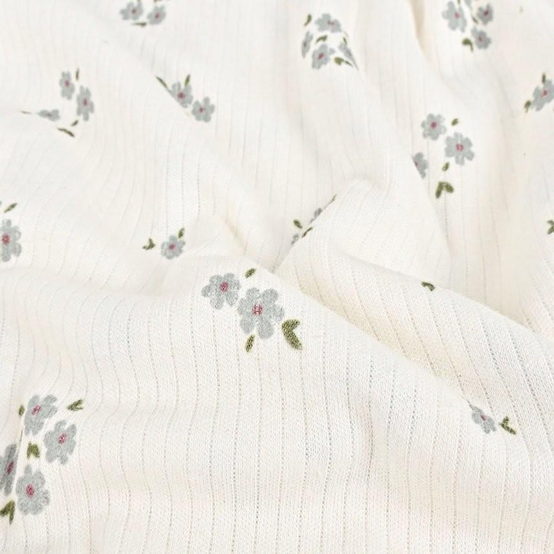 Gray Floral Baby Rib Knit. Pricing by the 1/2 Yard - Etsy