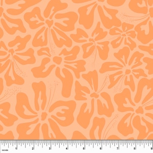 May include: A seamless pattern featuring a repeating design of orange hibiscus flowers on a light peach background.