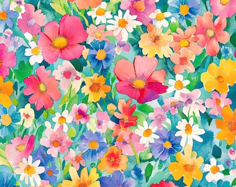 Custom Watercolor Wildflowers Swim. Pricing by the 1/2 yard