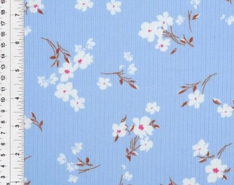 Blossoms on Baby Blue 4x2 Rib Knit. Sold in 1/2 Yard Increments