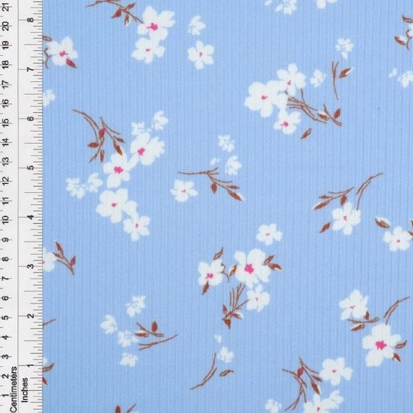 Blossoms on Baby Blue 4x2 Rib Knit. Sold in 1/2 Yard Increments