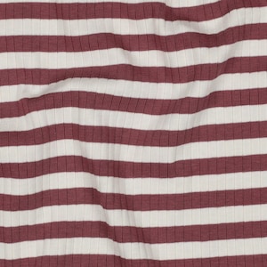 Rose Yarn Dyed Stripe Rib Knit. Sold by the Half Yard
