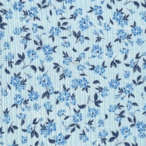 Derby Floral on Light Blue 4x2 Rib Knit. Sold in 1/2 Yard Increments