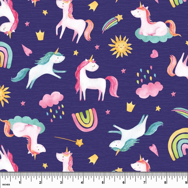 Custom I Love Unicorns Cotton Spandex Knit. Sold in 1/2 Yard Increments