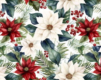 Custom Christmas Floral Cotton Spandex Knit. Sold in 1/2 Yard Increments