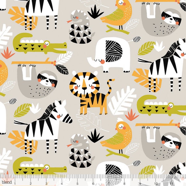 QUILTING COTTON FABRIC Blend Safari Adventure in Gray Sold by the 1/2 yard