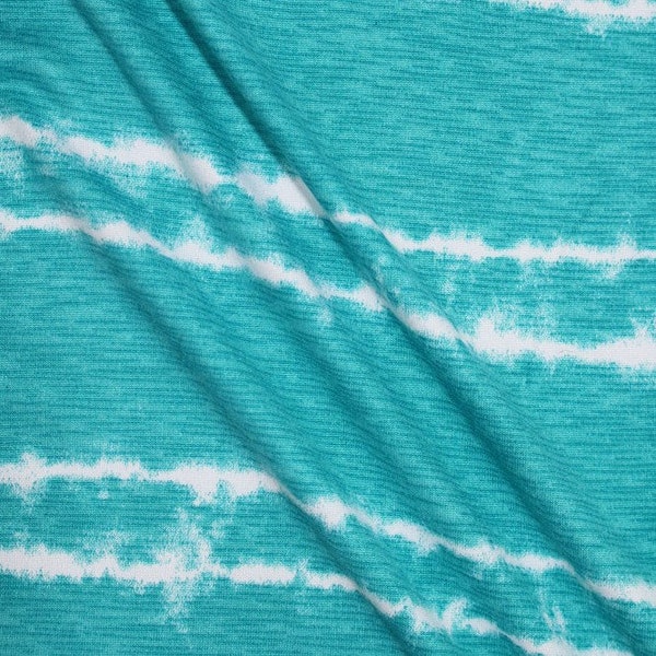 KNIT FABRIC: Striped Turquoise Tie Dye Double Brushed Poly.  Sold by the 1/2 yard