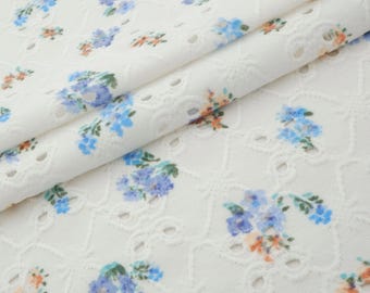 Blue Vintage Floral Eyelet Knit. Pricing by the 1/2 yard