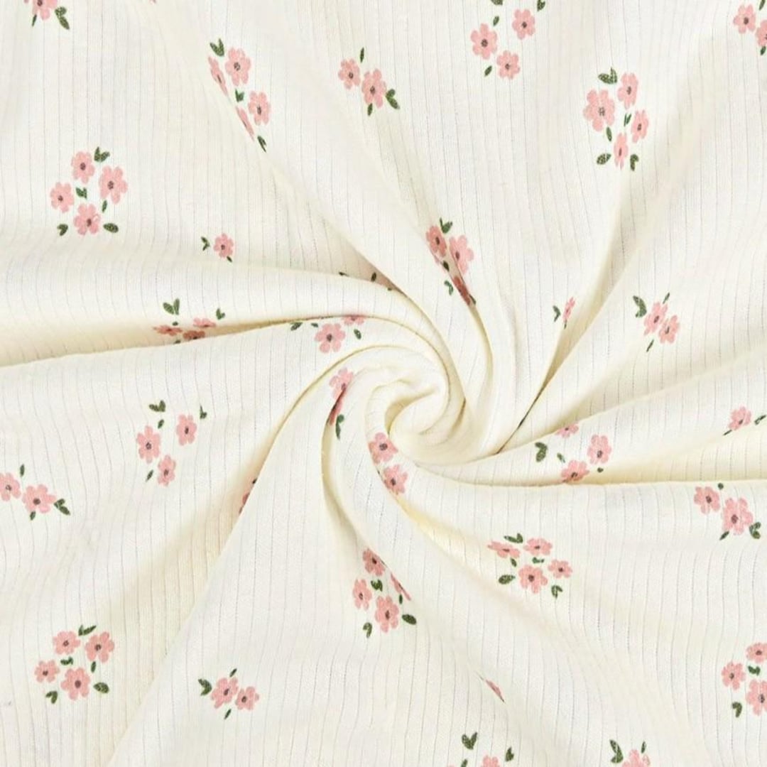Pink Floral Baby Rib Knit. Pricing by the 1/2 Yard - Etsy
