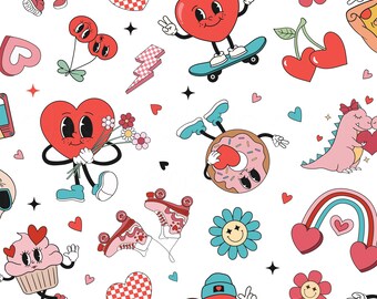 Custom Retro Valentine Cotton Spandex Knit. Pricing by the 1/2 yard
