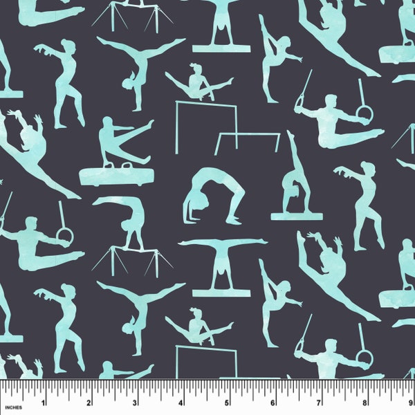 Custom Gymnastics Silhouettes Cotton Spandex Knit. Sold in 1/2 Yard Increments