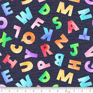 Custom ABCs on Textured Navy Cotton Spandex Knit. Sold in 1/2 Yard Increments