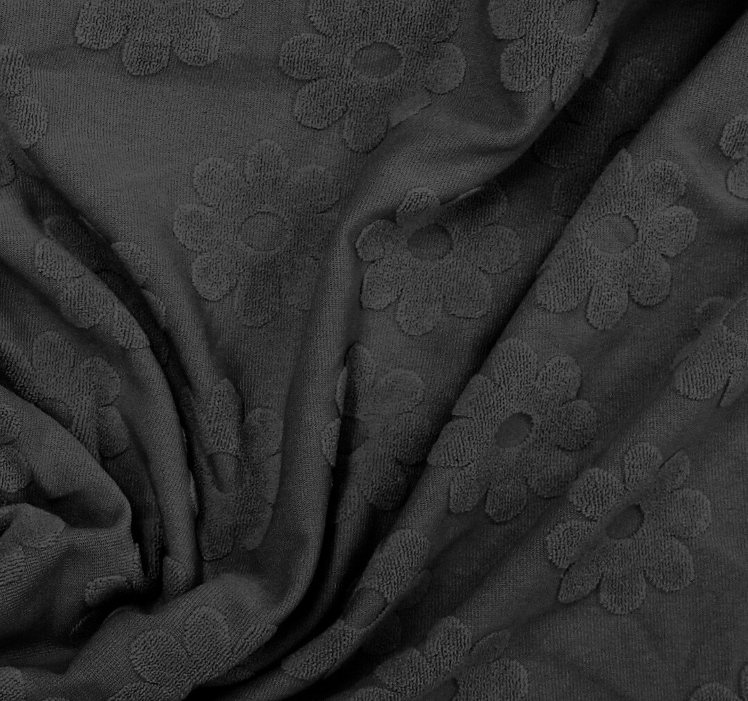 Black Jacquard Daisy Terry Knit. Sold by the 1/2 Yard Etsy