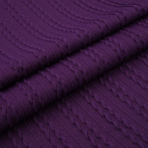 Deep Purple Cable Sweater Knit. Sold by the 1/2 yard
